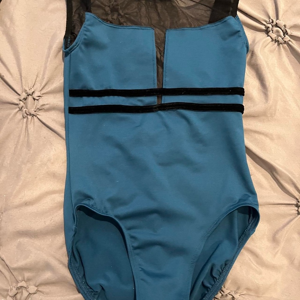 ainsliewear leotard petite dark teal with black mesh